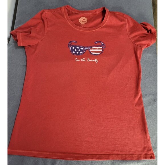 Life Is Good Tops - LIFE IS GOOD "See the Beauty" Womens M Patriotic USA Red American Flag July 4th